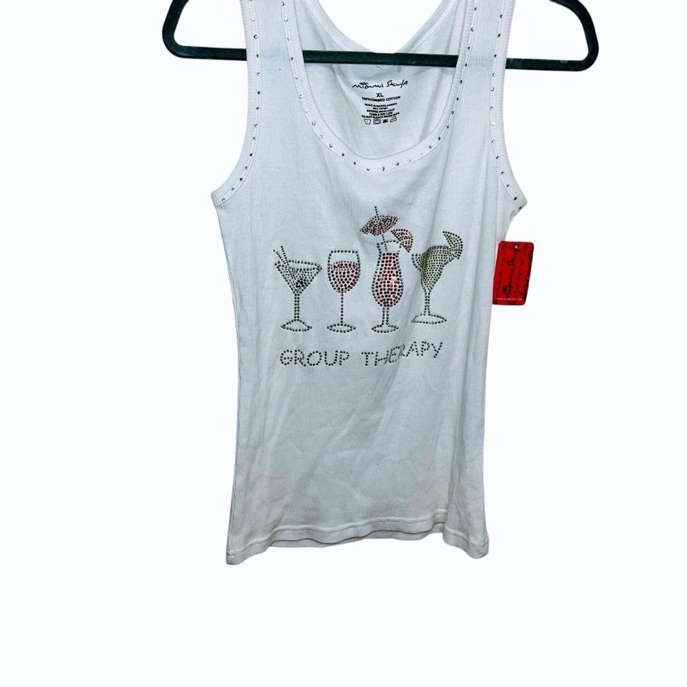 Miami style “group therapy” cocktail rhinestone 100% cotton tank top XL new nwt